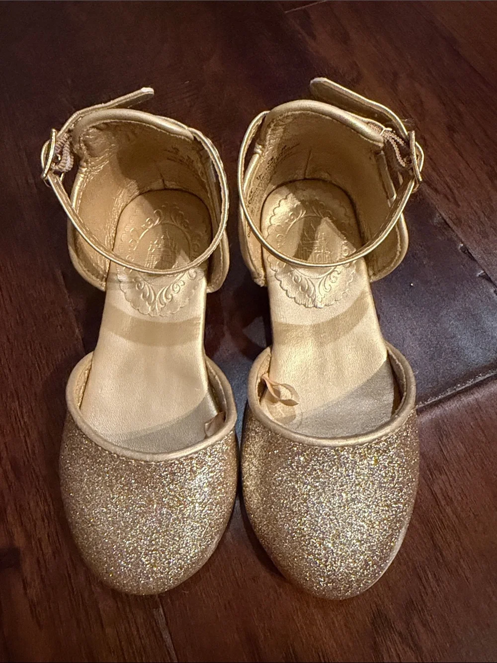 Disney Girls' Glitter Ankle-Strap Dress Shoes in Gold